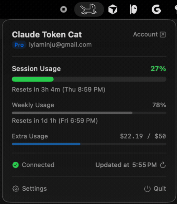 Claude Token Cat menu preview